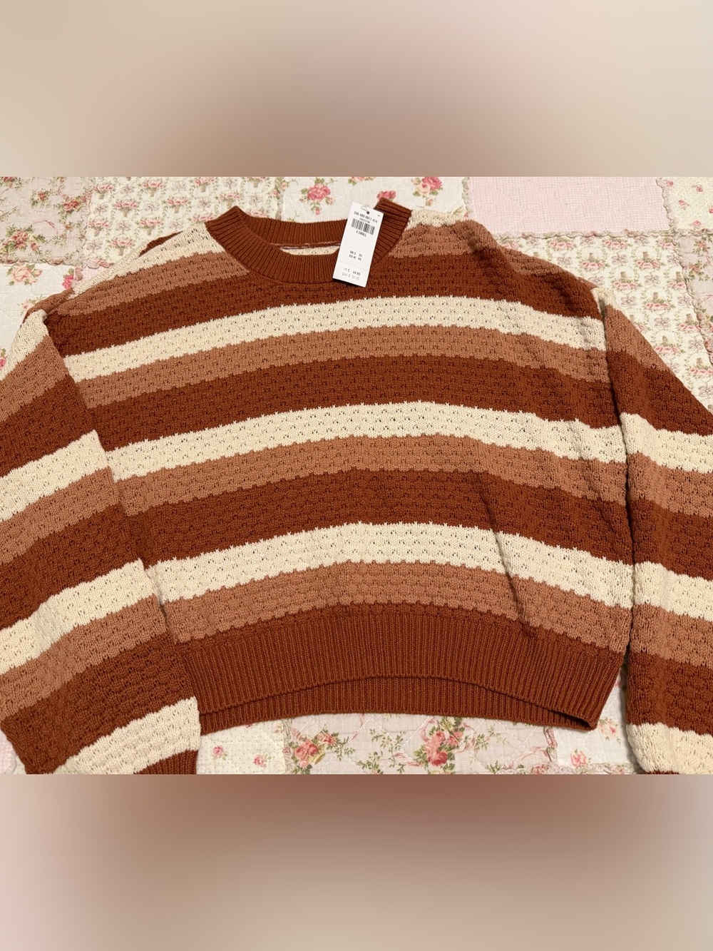 NWT, Hollister Striped Crewneck Sweater in Rust, Cream & Tan